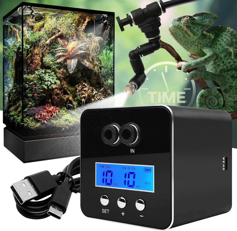 MYGIIKAKA Reptile Smart Mister, Reptile Humidifiers Misting System Automatic with Timer, Terrariums Humidifier with 360°Adjustable Misting Nozzles, Spray Kit for Rainforest Plants Amphibian - Image 1